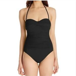La Blanca Twist Front Bandeau Black One-Piece Halter Swimsuit 14